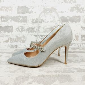 New BCBGeneration Silver Glitter Mary Jane Heels C166